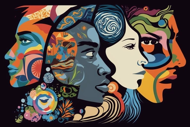 A 2d clipart that captures the essence of humanity, showcasing people from all corners of the globe, each with their unique story to tell. The image is a collage of portraits, each person gazing out at the viewer with a mixture of hope, determination, and resilience in their eyes.The background is an abstract representation of the world, a swirling mass of colors and shapes that encompasses the diversity of the subjects. The use of bright, bold hues creates a feeling of energy and vitality, whil