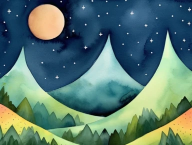 Simple mountain range with Whimsical rolling hills and mountains for a children's book, night scene, watercolor, clipart, white background,