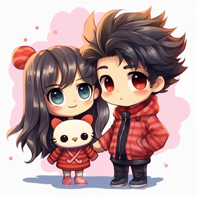create some anime style clipart. make them meaning love kiddie style no background