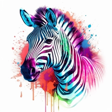 Detailed Illustration of Neon Zebra, beautiful, neon colors , rave , amazing, party core, watercolor, 2d game art, isolated on white background, clipart