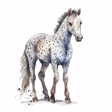 Appaloosa baby horse, highly detailed, watercolor, clipart, illustration, white background, digital painting, paper crafting, no signature, no text