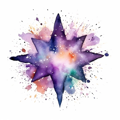 watercolor clipart, one individual star, exploding , white background