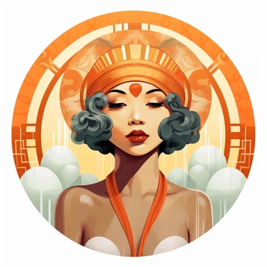 art deco style clipart of ethnic female having a spa day. white background