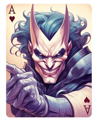 Playing card insane details batman loish style, clipart, white background