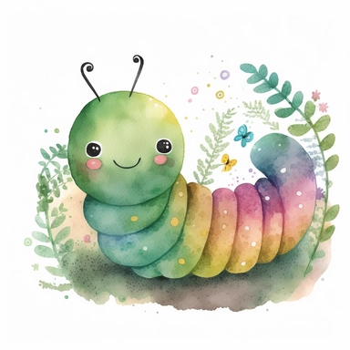 a cute cartoon caterpillar. Watercolor clipart