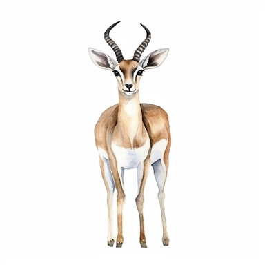 an active gazelle with kind eyes clipart with watercolor illustration,full body shot,8k,etsy style, white background