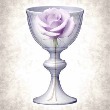 Design a dreamy watercolor clipart of an elegant Chalice cup intertwined with Violet Floral, with soft and graceful brushstrokes in a delicate color palette in shades of purple, blue, or white. Infuse the artistic style of Serenity Blooms Watercolors for 