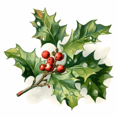 clipart Victorian christmas holly and mistletoe water colour illustration white background