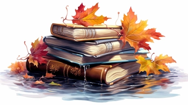 isolated on white illustration watercolor art of a stack of vintage books with beautiful embossed spines, autumn leaves, puddles, rain, branches, september, masterpiece by Hans Zatzka style and by Vladimir Kush style and by Ivan Fedorovich Choultse style, Baroque fashion, PNG clipart, isolated on white, extreme photorealistic details, 32k HD resolution, realistic high detailization high resolution , ultrarealistic, hyper realistic, photography, detailed 8k, extremely detailed