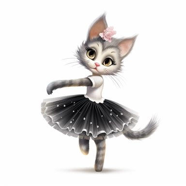 Axel scheffler illustration style ballerina cat, high definition, 16k, insanely detailed, fine detail, sharp focus, illustration, white background, isolated clipart vector