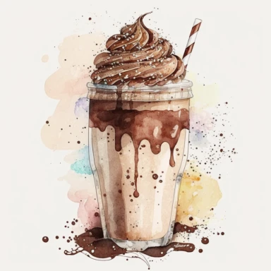 cartoon ,beverage,ice cocoa, watercolor style,clipart,illustration, on white background