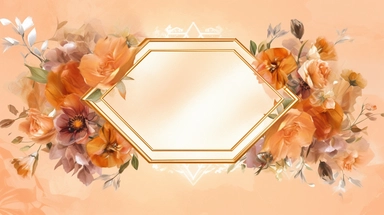 a simple gorgeous aesthetic vintage gold diamond-shape picture frame with minimal flowers border around outside the frame on soft orange background clipart, watercolor painting realistic, high quality, vibrant, Vicente Romero Redondo, Willem van Aelst