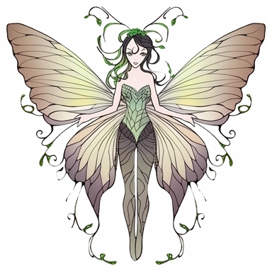 Clipart of green fairy butterfly in the style of watercolour, clean outline, individual, magical, enchanted,