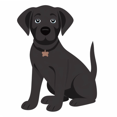 simple graphic depicting a Black Labrador. The Black Labrador should be a friendly and happy dog, with a shiny black coat and a wagging tail. The overall style should be basic clipart style, cute and adorable, child-friendly, with simple shapes and bold outlines to make the character easy to recognize
