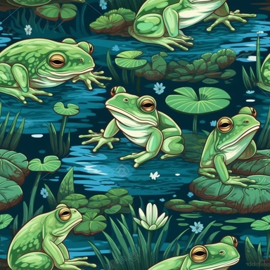frogs, forest, colored pencil, painting, vector, clipart, dark green background, 4k,