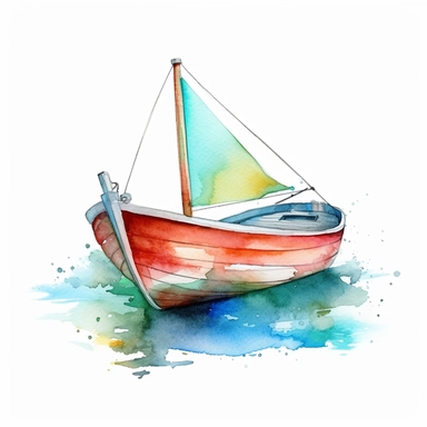 watercolor A clip art image of colorful boat cartoonish isolated white background, minimalist, 8K