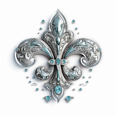 Clipart, gorgeous fleur de lis, blue and grey colours, luminous, glowy, intricate, illustration, detailed, 8k, png, isolated on white background