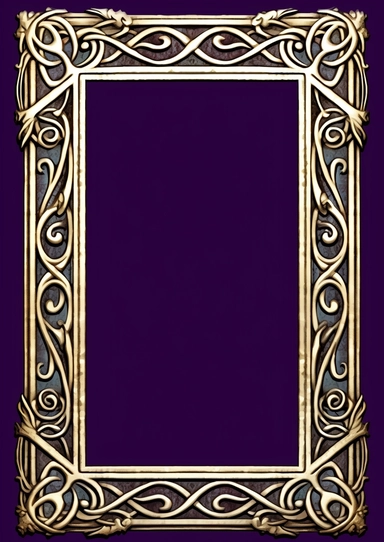 metal magical elegant frame, clipart, rectangular, on a white background, in the style of purple and gold