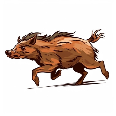 brown boar running fast, side view, in a style of cartoon comic, white background, clipart style