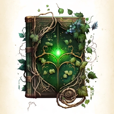 watercolor green vine magic grimoire clipart on white background