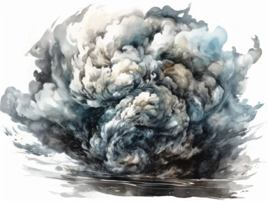 detailed watercolor illustration of a hurricane cloud, plain white background, no background, clipart,