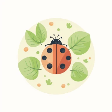 good luck sign, clipart, no background, ladybug on a clover-leaf, simple graphic, vektor graphic, minimal colours, positive colours, positive vibes, round shapes, ladybug with six dots on back