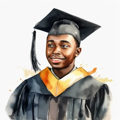 watercolor black male student graduation clipart on a white background