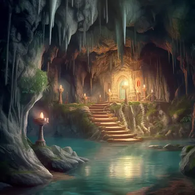 realistic clipart of enchanted pirate cave, digital oil painting