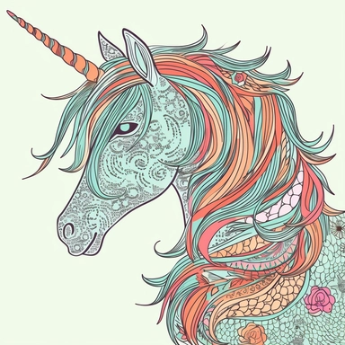 unicorn doodle art clipart contact sheet pastel colours