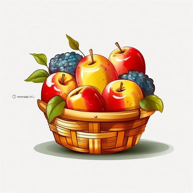 Apple With Fruit Basket, vector style Clipart, White Background ar 1:1