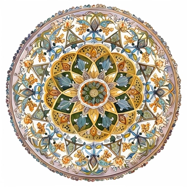 A mandala featuring intricate henna-inspired patterns, such as paisleys, flowers, and leaves, in the style of Marianne North, watercolor illustrations, no watermark, clean and elegant, white background, very detailed, watercolor illustration clipart, watercolor clipart
