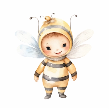 an adorable baby bundle bee clipart with watercolor illustration,full body shot,8k,etsy style, white background