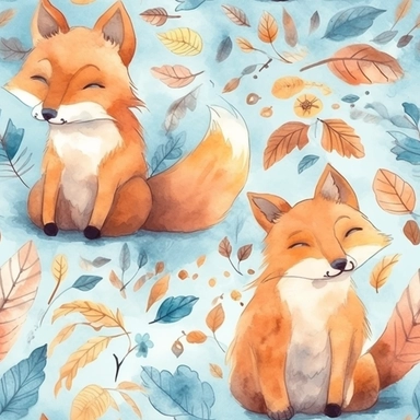 cute fox pattern, clipart style, watercolor style