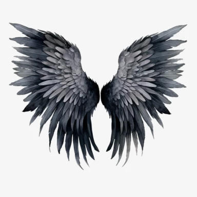 watercolor Clipart of black angel wings, white background, detailed, 8k, high resolution