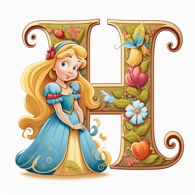cute clipart for childrens book letter H happy disney princess theme