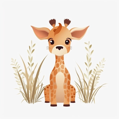 Nursery safari animal, clipart, giraf, cute, white background, grass, no text, no words