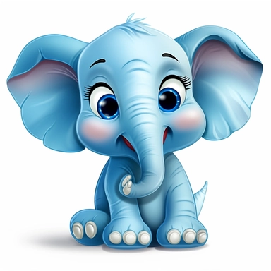 cute, cartoon, baby, elephant, big eyes, blue elephant, clipart