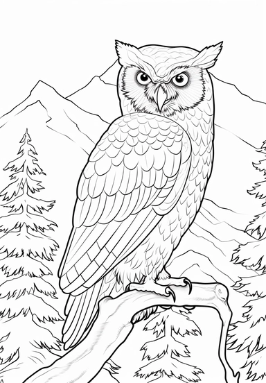 simple and easy coloring page design, coloring page for adults, owl in Denali National Park, Alaska, USA cartoon character silhouette illustration cliparts image, kimoicore, high resolution, #screenshotsaturday, whimsical children's book illustrator, Kęstutis Kasparavičius
