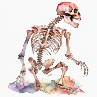 Watercolor dinosaur skeleton clipart, white isolated background, space out, hd