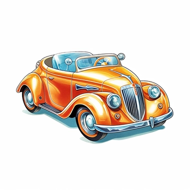 v Vintage Hand painted clipart of a Metal toy car in the style of vintage nursery kitsch Lefton, retro midcentury 1950’s, white background, contour