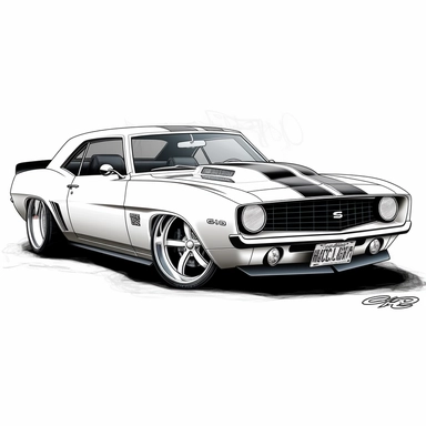 modified 1969 Chevrolet Camaro Copo ZL1 clipart, black and white
