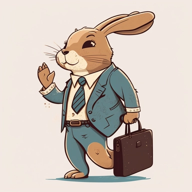 Happy rabbit with suit, tie and briefcase clipart