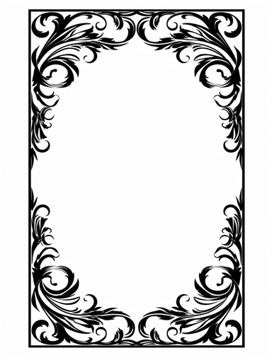 ornamental elegant black solid color frame, clipart, rectangular, on a white background