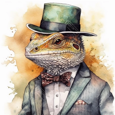 gentleman lizard, watercolour, clipart