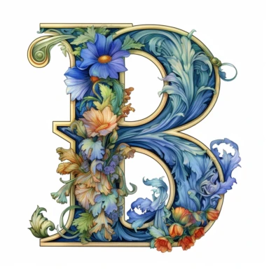 Art Nouveau illuminated initial, letter B , Clipart Bundle Mystical Illustration Fantasy Novel Clipart Magic, B, white background, png