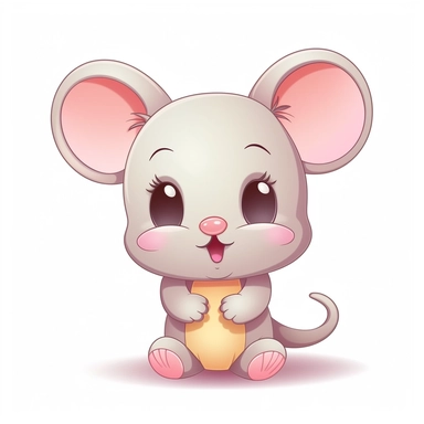clipart, cute kawaii mouse isolated on a white background, cartoon style, chibi style, vector, 3D, no shadows