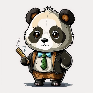 cute panda in history teacher costume on white background, clipart