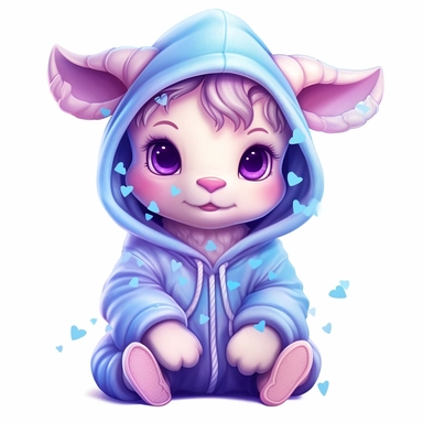a shy baby bull in hoody Clipart, covered in hearts, Nursery summer Clipart, Easter Clipart, Crafting Digital Paper, purple and blue backlight Mother’s Day, white background