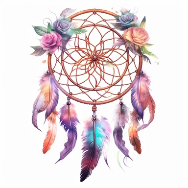 dream catcher, clipart, intense white and deep pastel colors, dnd, watercolor, no background, isolated on a white background, self contained, well defined edges, by amy sol and magali villeneuve and susan bourdet and ross tran, spaced out, glowy, intricate, 8k