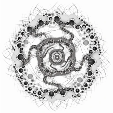 optical illusion of Spiraling fractal vortex of molecules, stylized disney cyberpunk 2077, style of the an illustrated celtic medieval manuscript on a white background, Molecule hexagon, goblin gremlin clipart - - niji